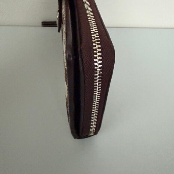 Coach Signature C Accordion Long Wallet Classic Tan Canvas & Brown Leather - Picture 3 of 9